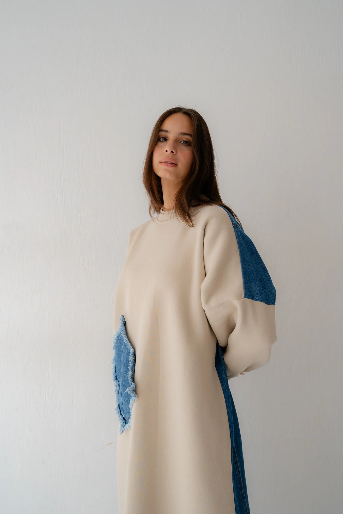 Back in Blue dress in beige - Image 3