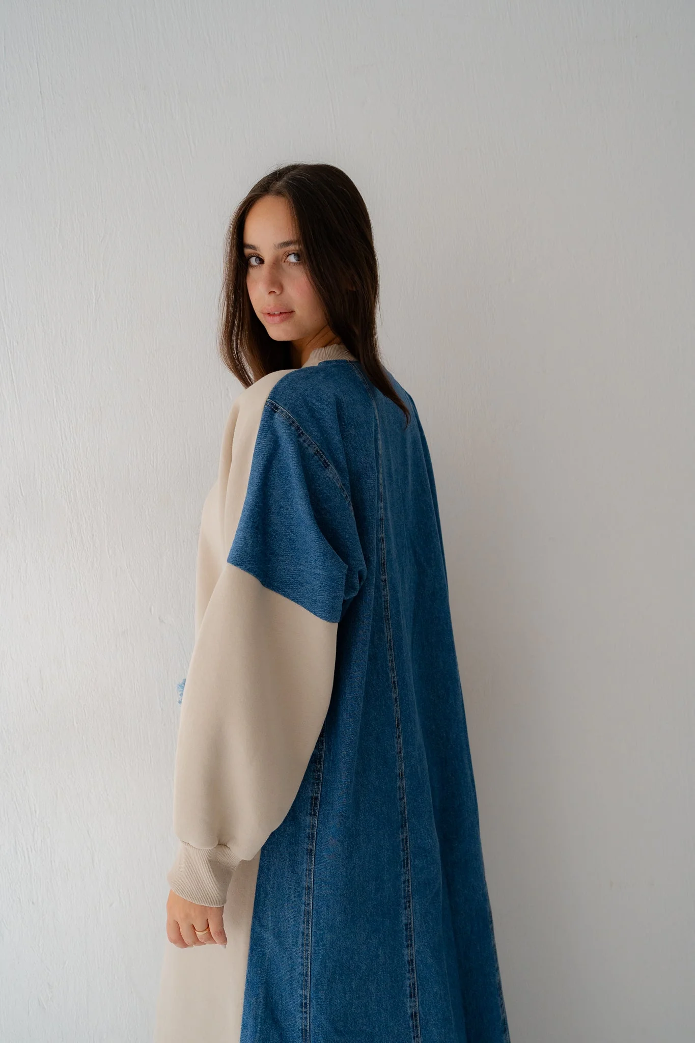 Back in Blue dress in beige - Image 4