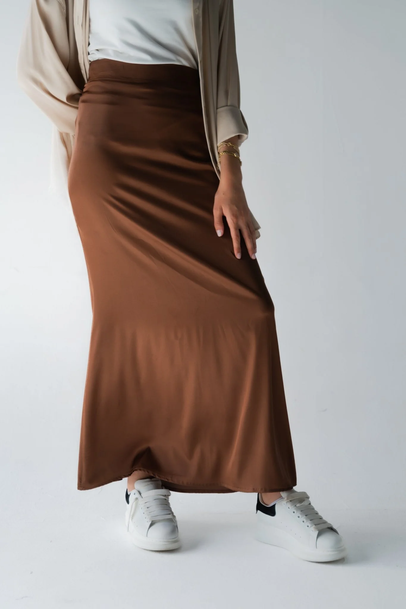 Chocolate Brown Satin Skirt - Image 2