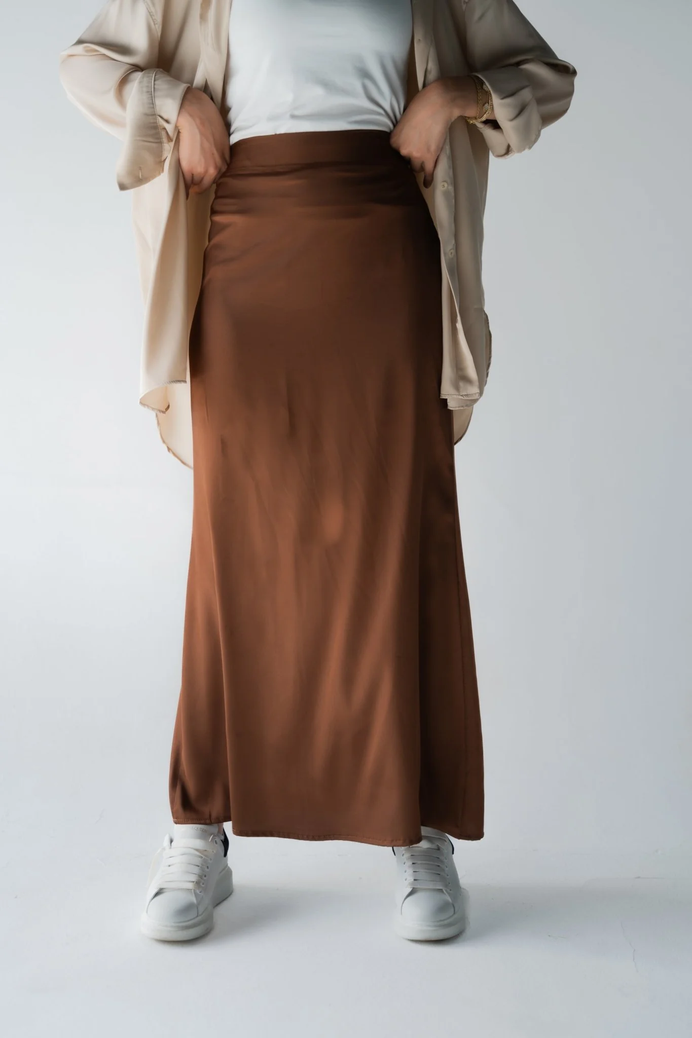 Chocolate Brown Satin Skirt - Image 3