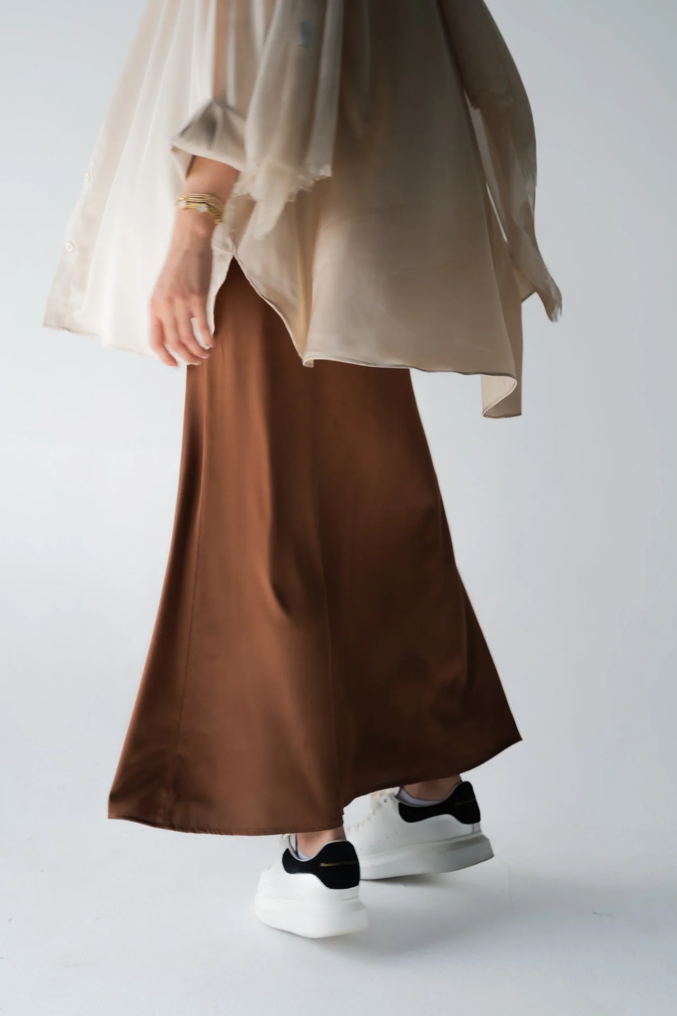 Chocolate Brown Satin Skirt - Image 4