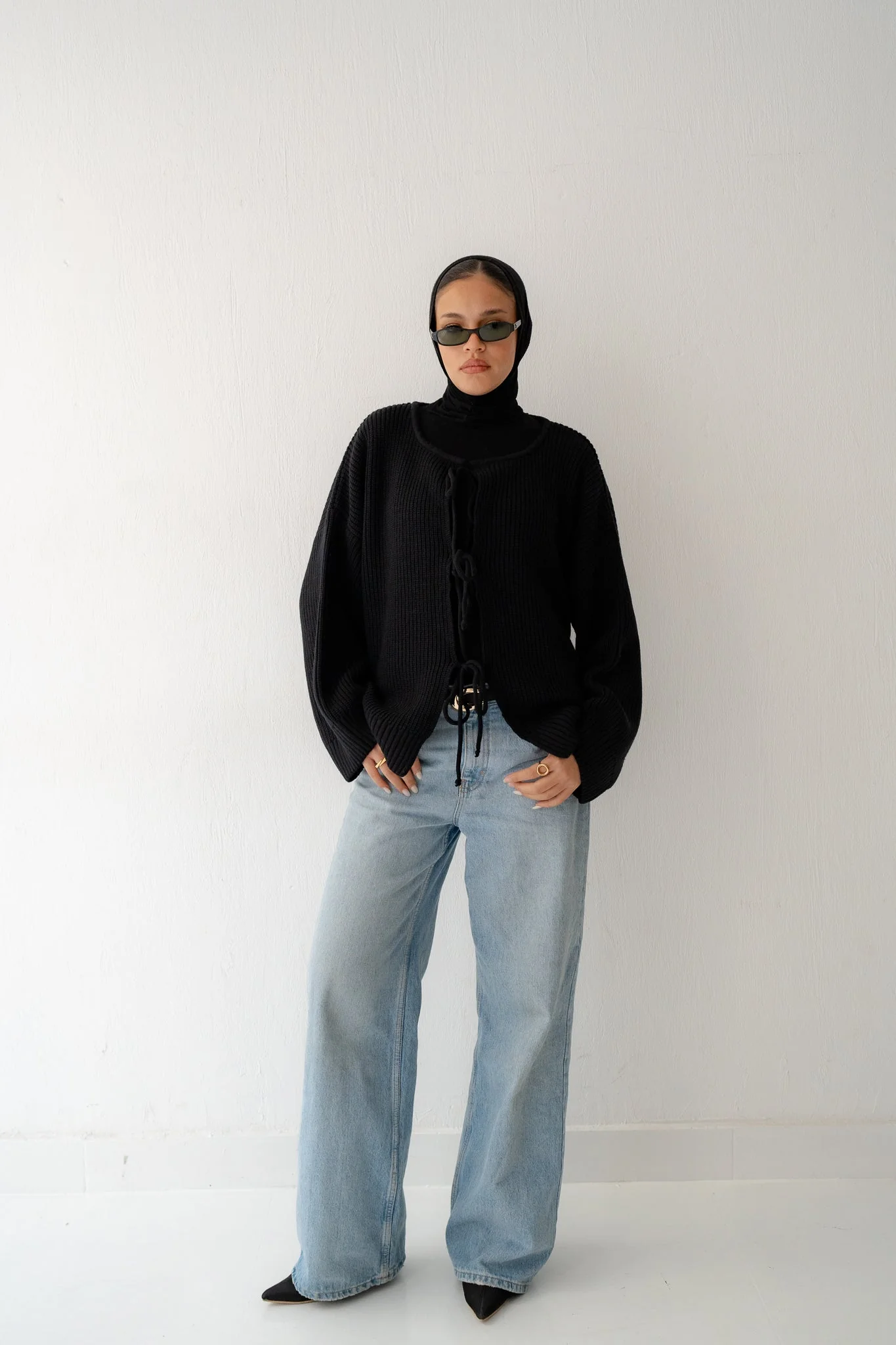 KNIT CARDIGAN WITH BOW IN BLACK - Image 3