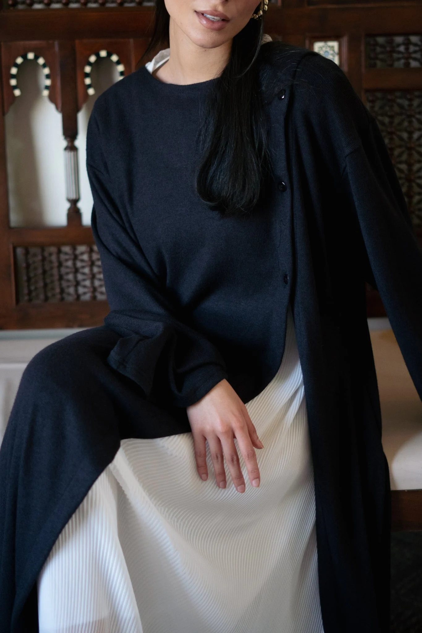 Knit Dress with Pleated Underlayer - Image 2