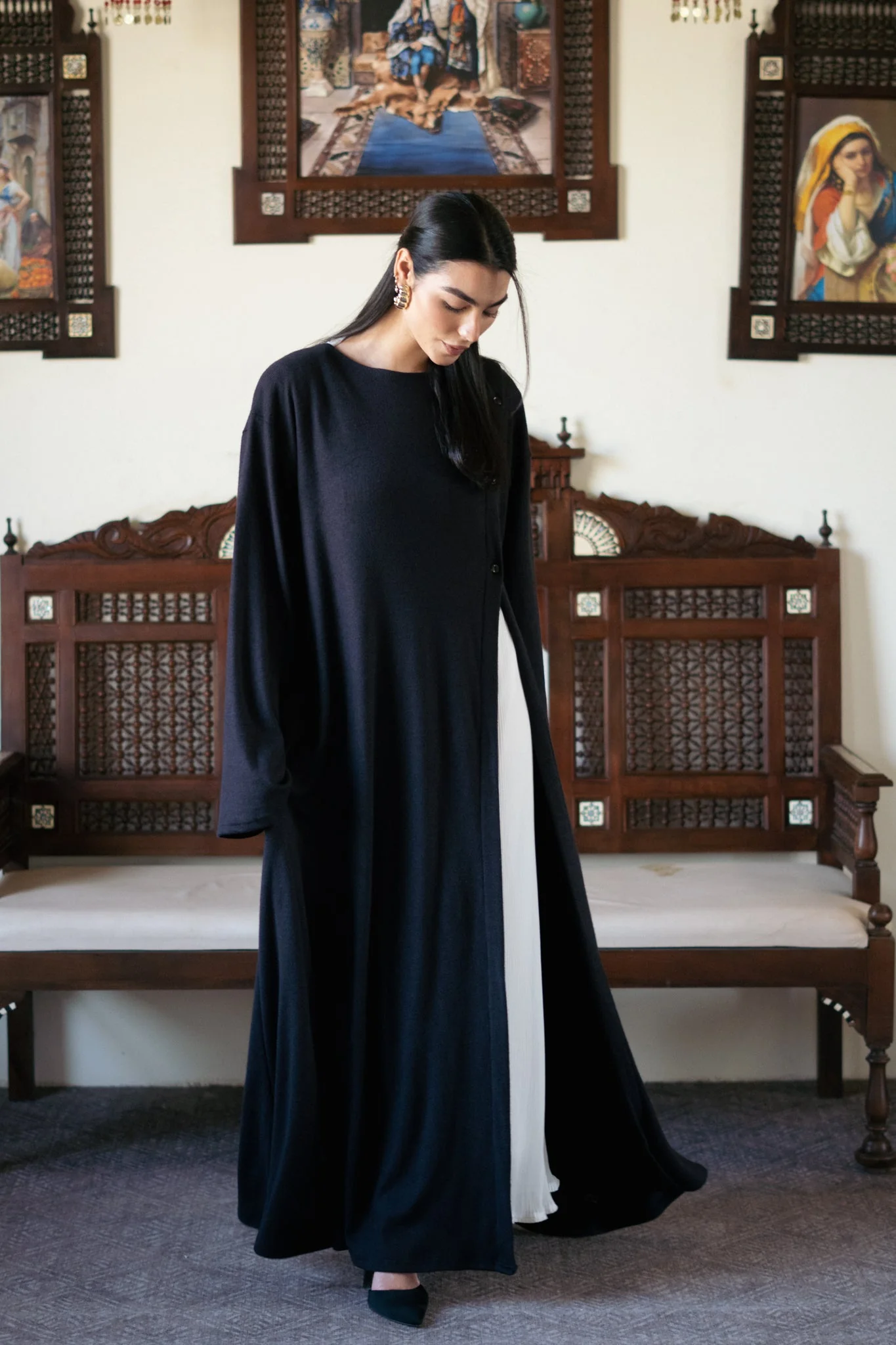 Knit Dress with Pleated Underlayer - Image 4
