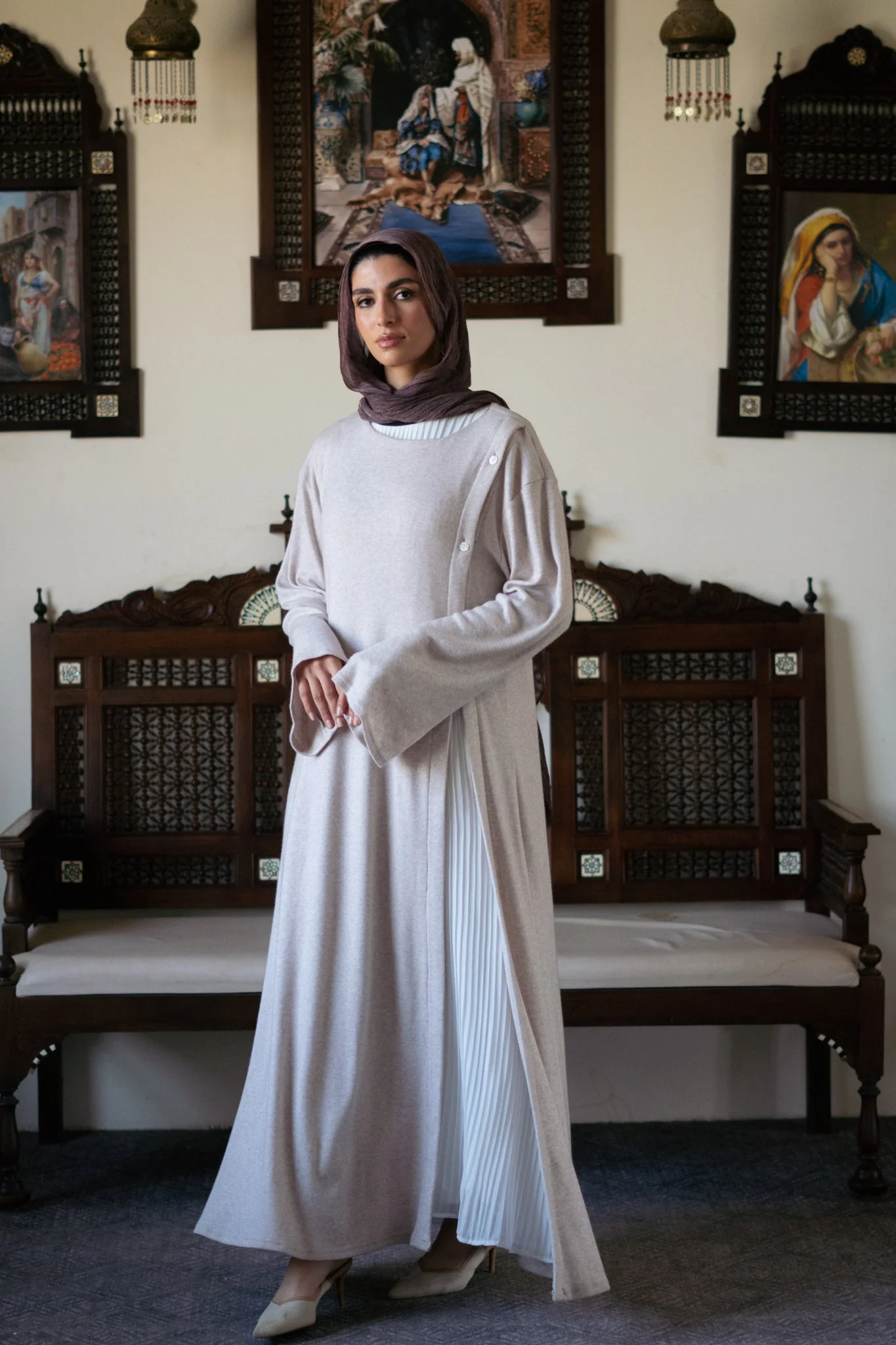 Knit Dress with Pleated Underlayer