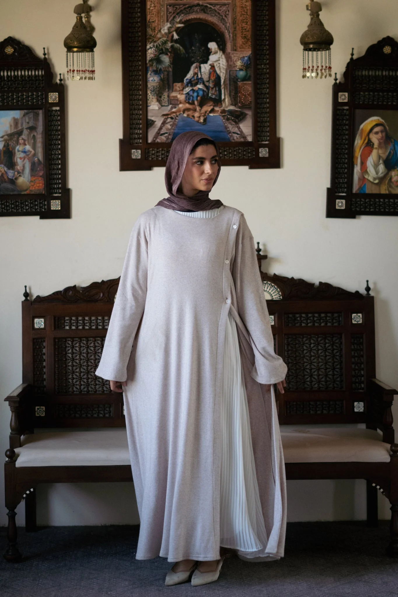 Knit Dress with Pleated Underlayer - Image 2