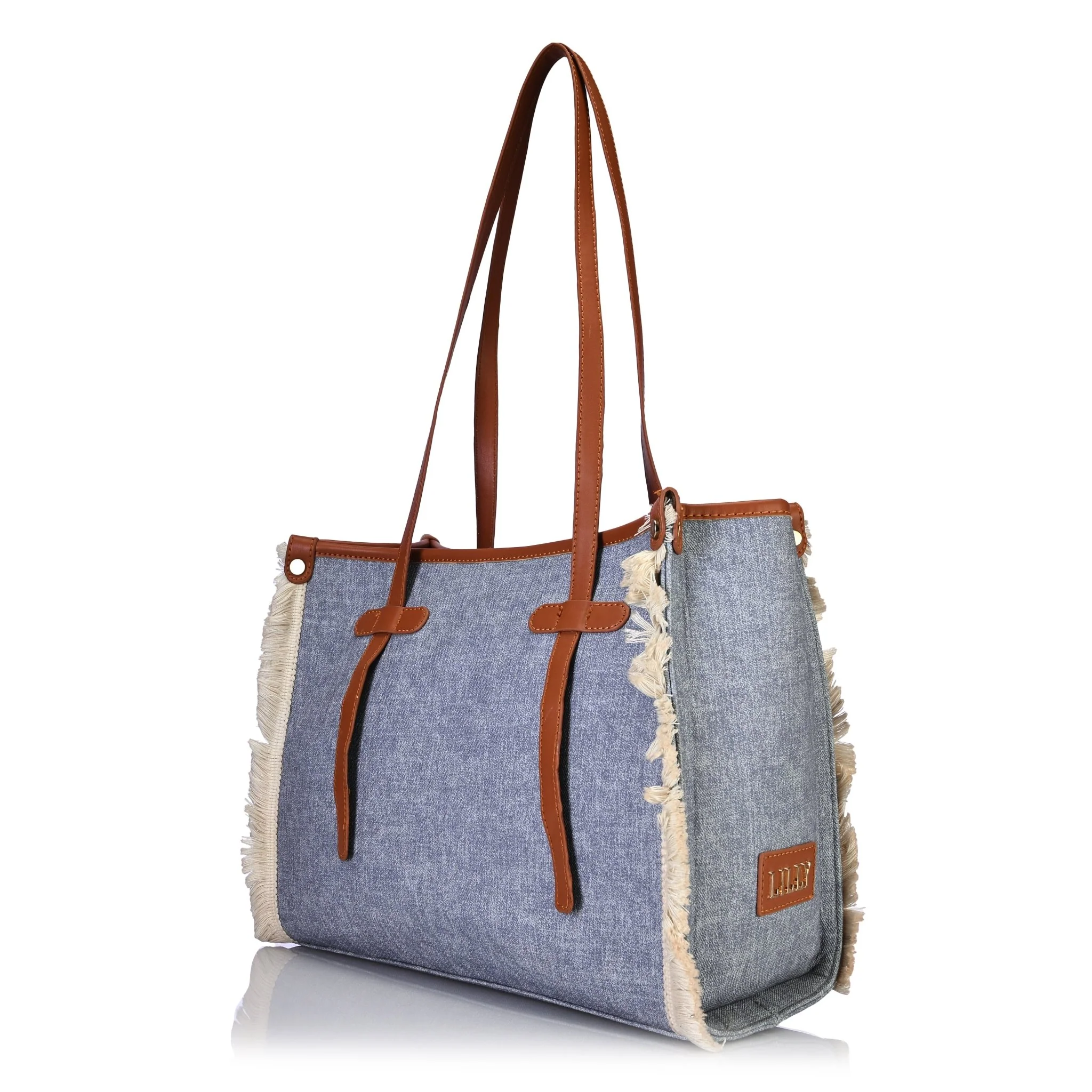 Lilly Denim Fringe Tote - Image 3