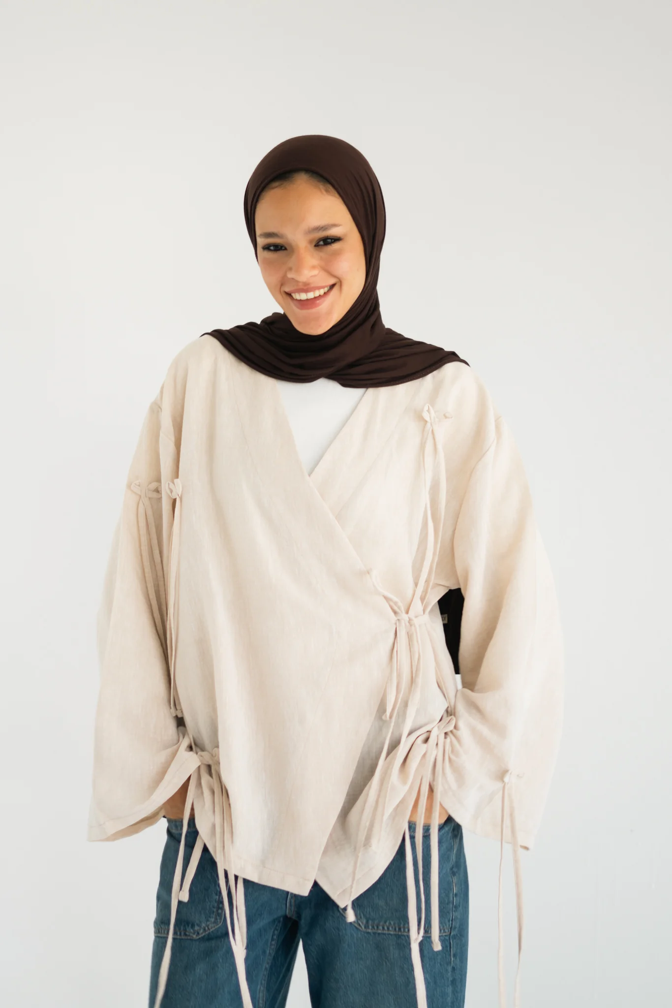 Linen Bow Wrap Top
