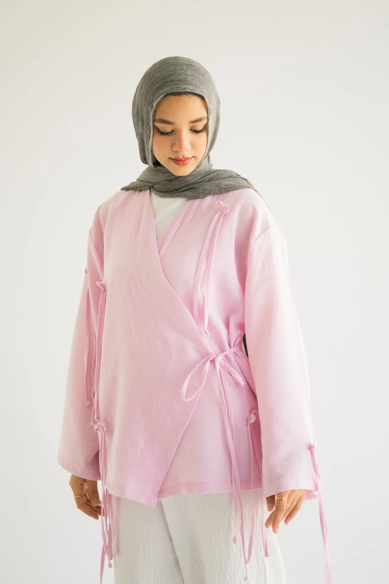 Linen Bow Wrap Top - Image 2