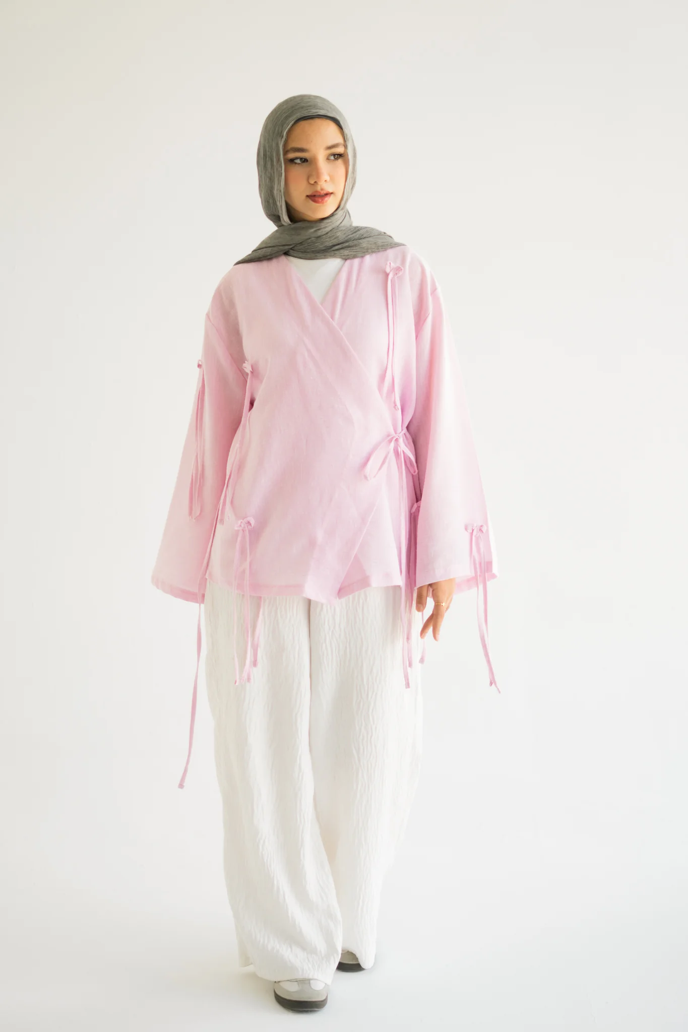 Linen Bow Wrap Top - Image 5