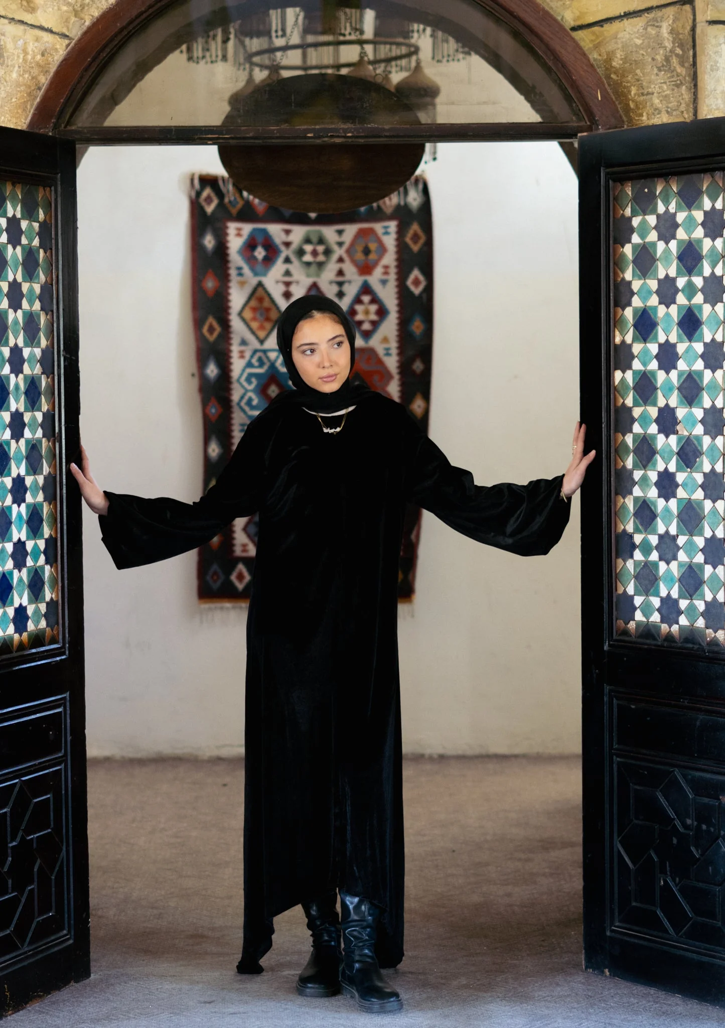 Velvet Longline Abaya Dress