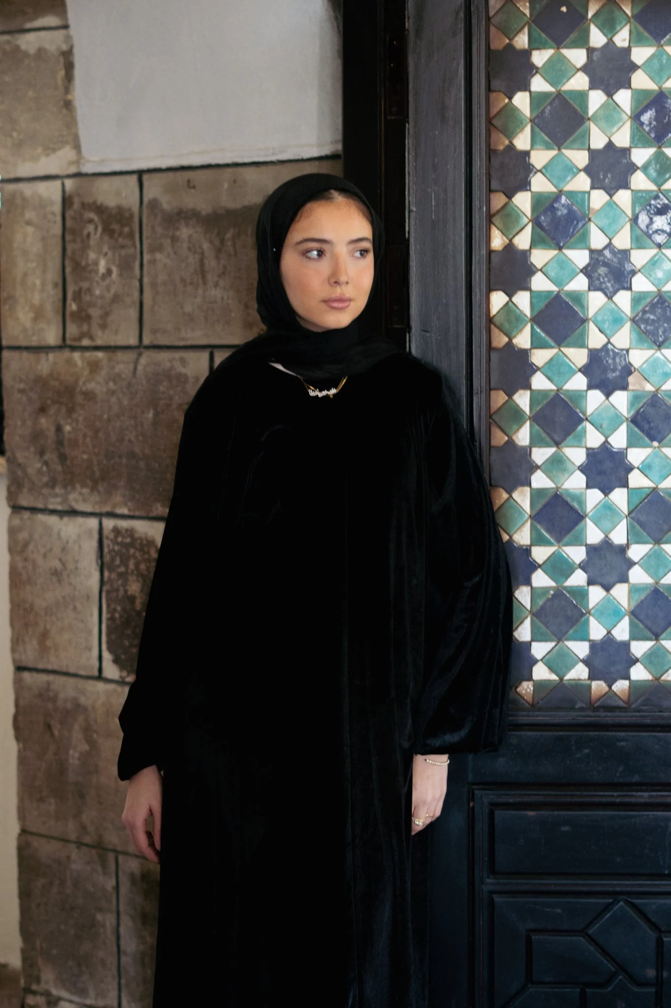 Velvet Longline Abaya Dress - Image 2