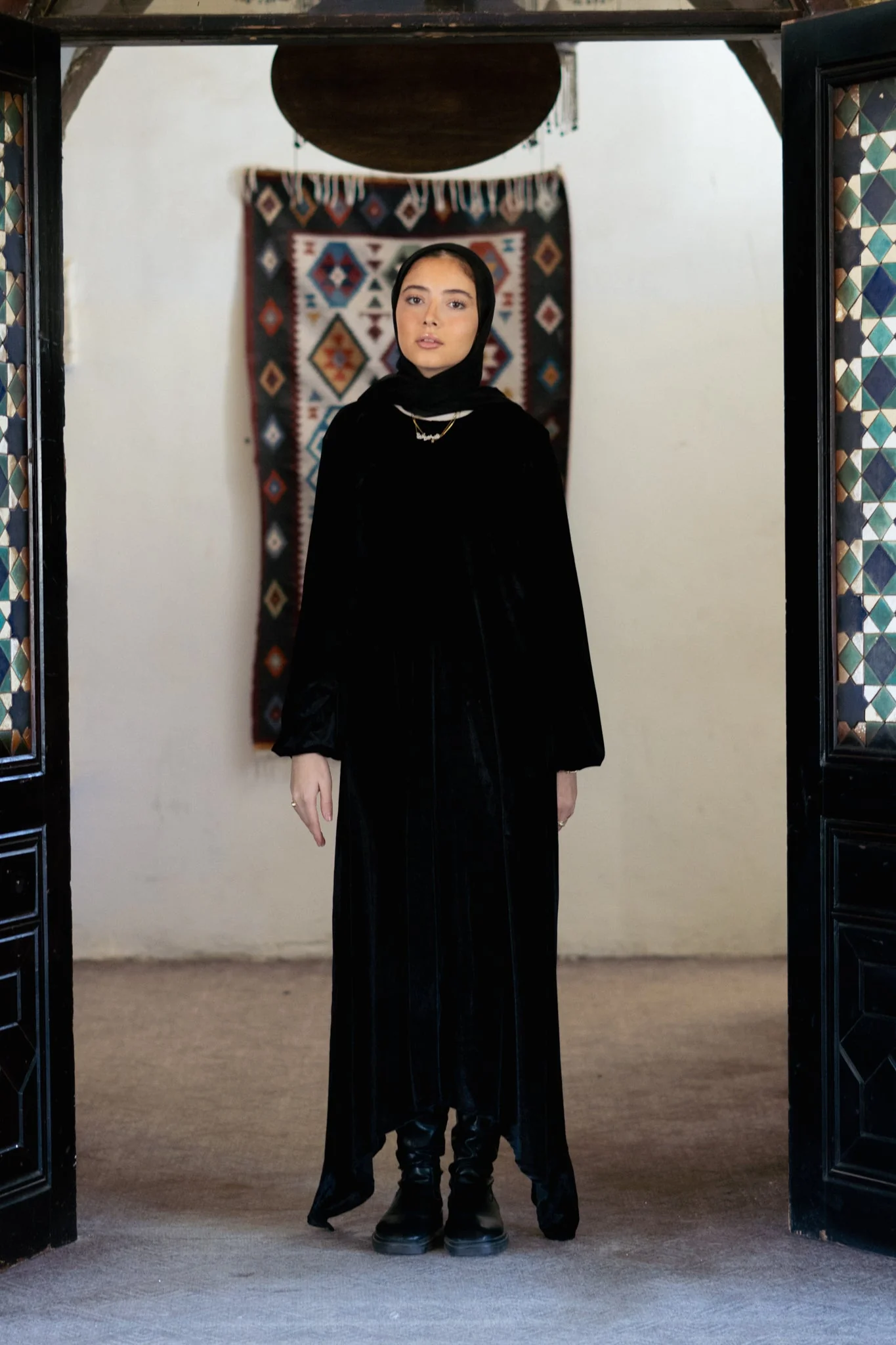 Velvet Longline Abaya Dress - Image 3