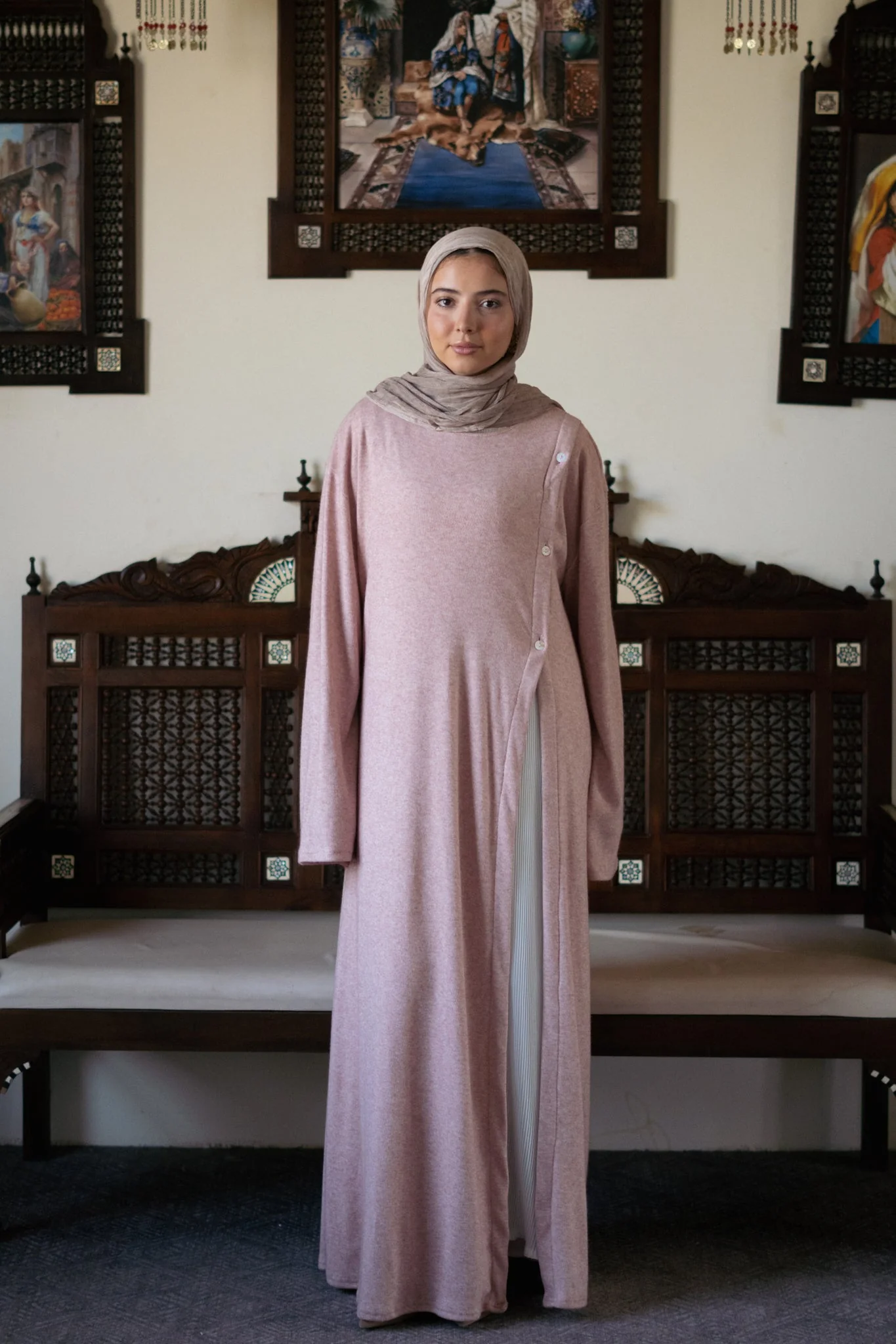 Knit Dress with Pleated Underlayer - Image 2