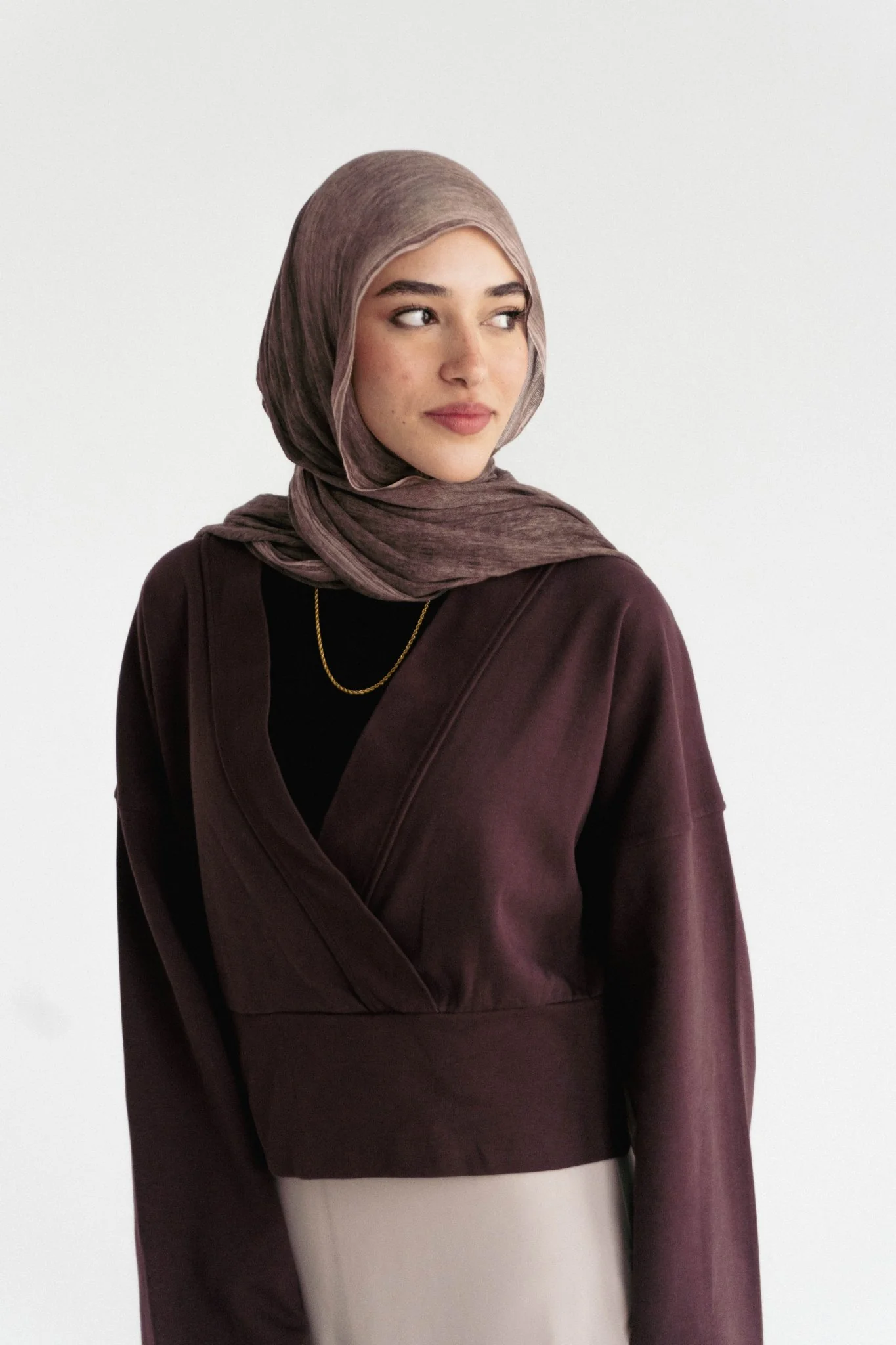 The wrap cozy top in Wine