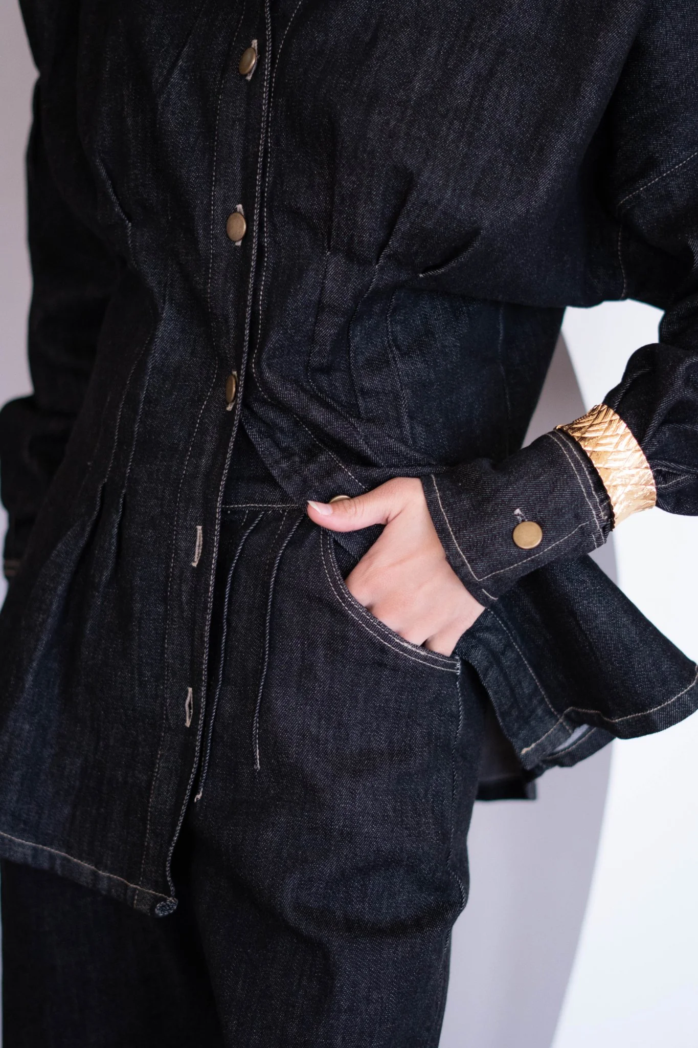 Washed charcoal black Denim Corset set - Image 3