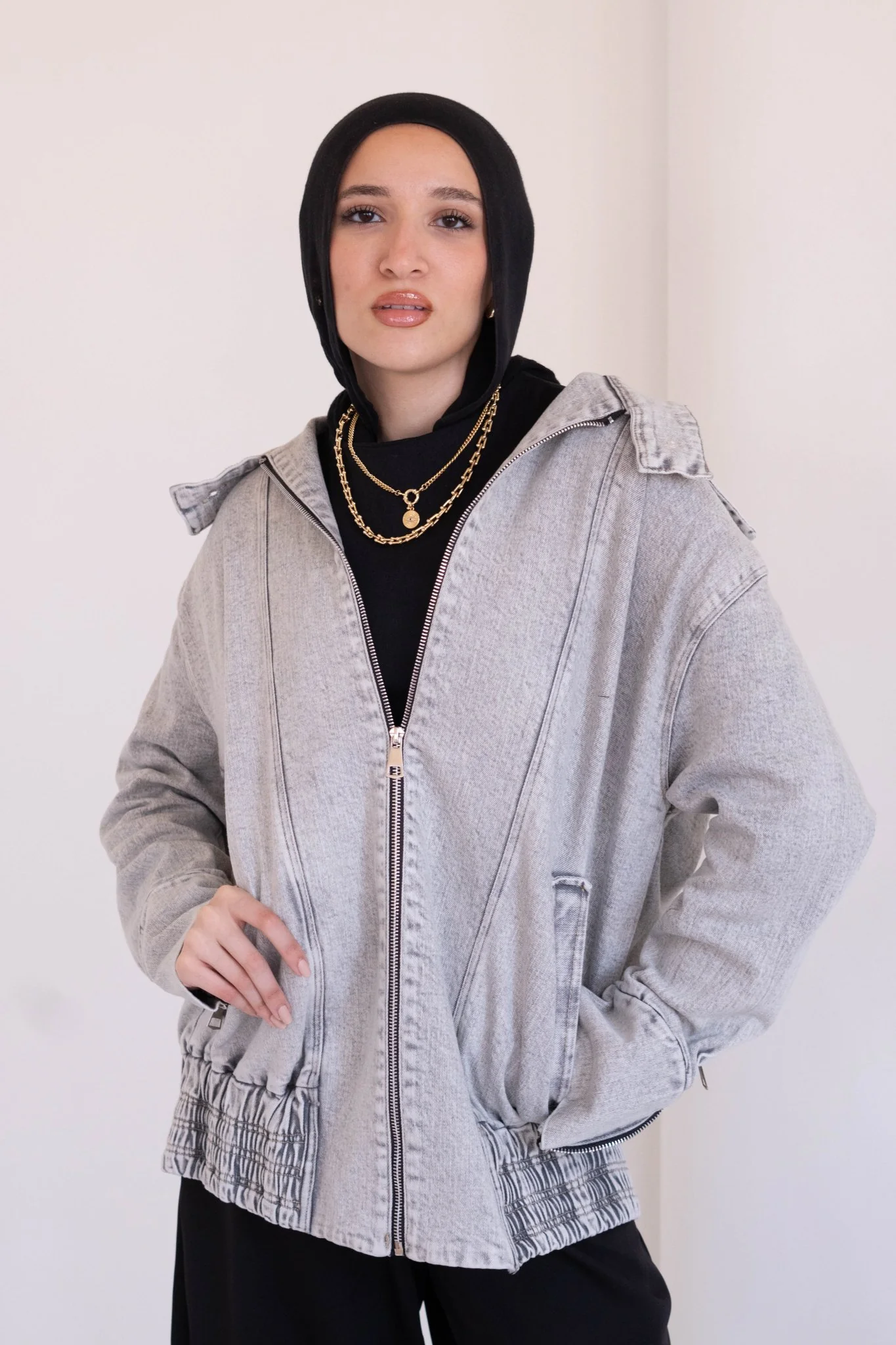 Washed Light Grey Denim Jacket - Image 2