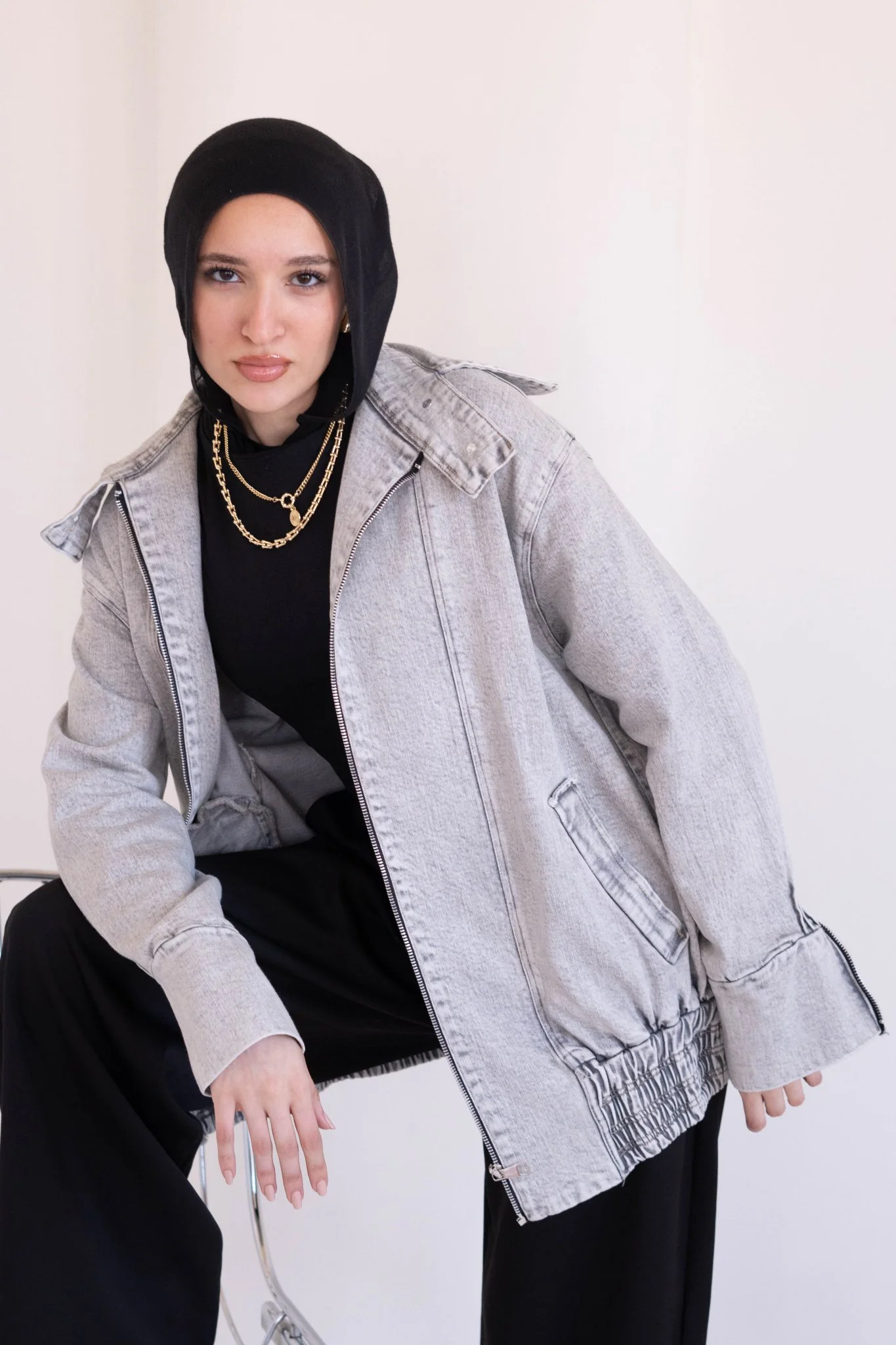 Washed Light Grey Denim Jacket - Image 3