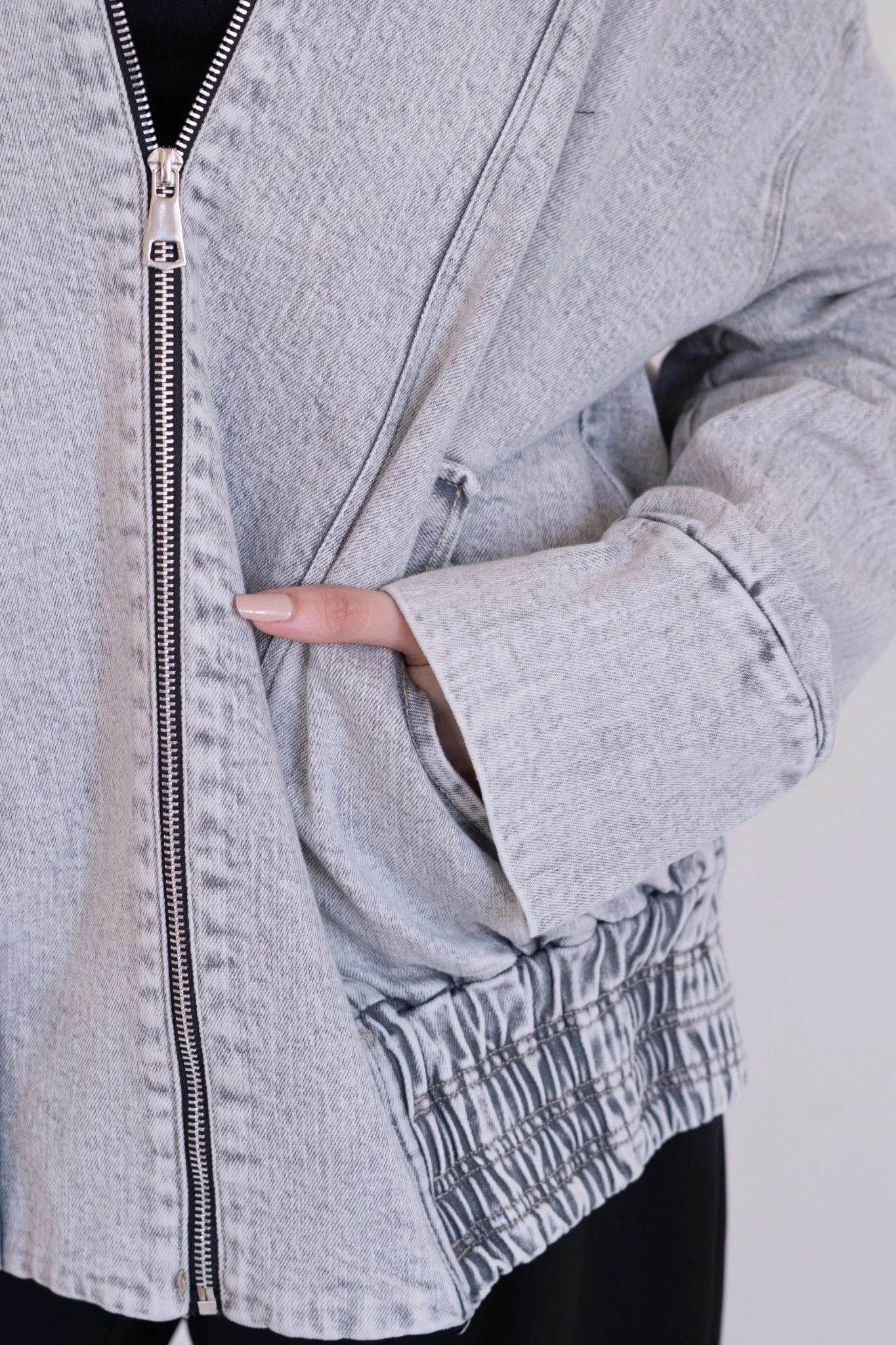 Washed Light Grey Denim Jacket - Image 5