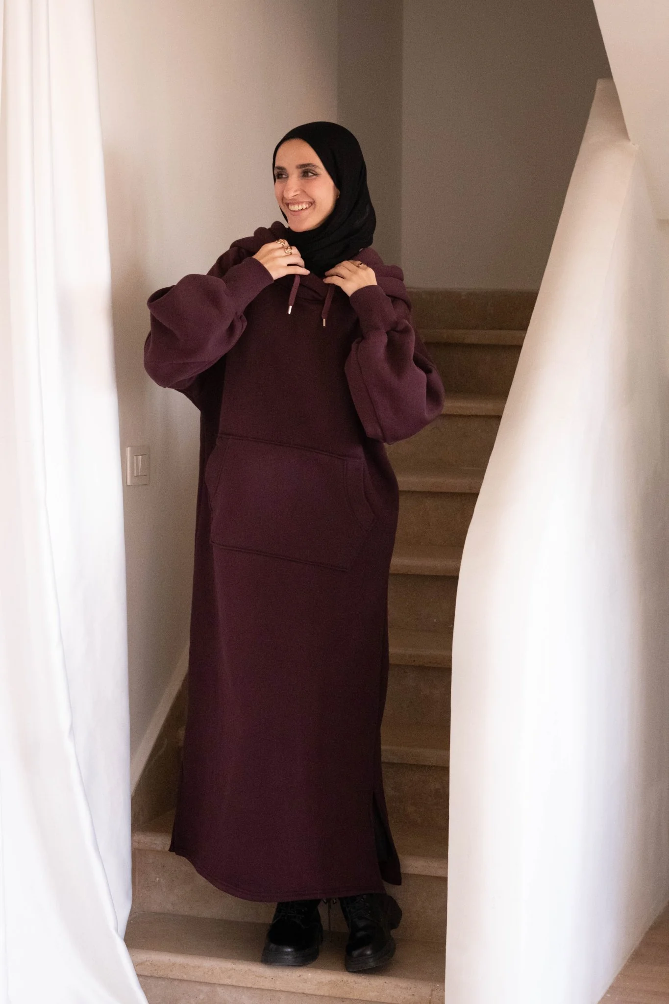 Winter Stroll dress in Burgundy - Image 4