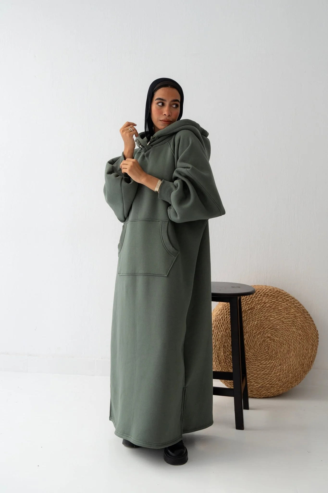 Winter Stroll dress in olive - Image 5